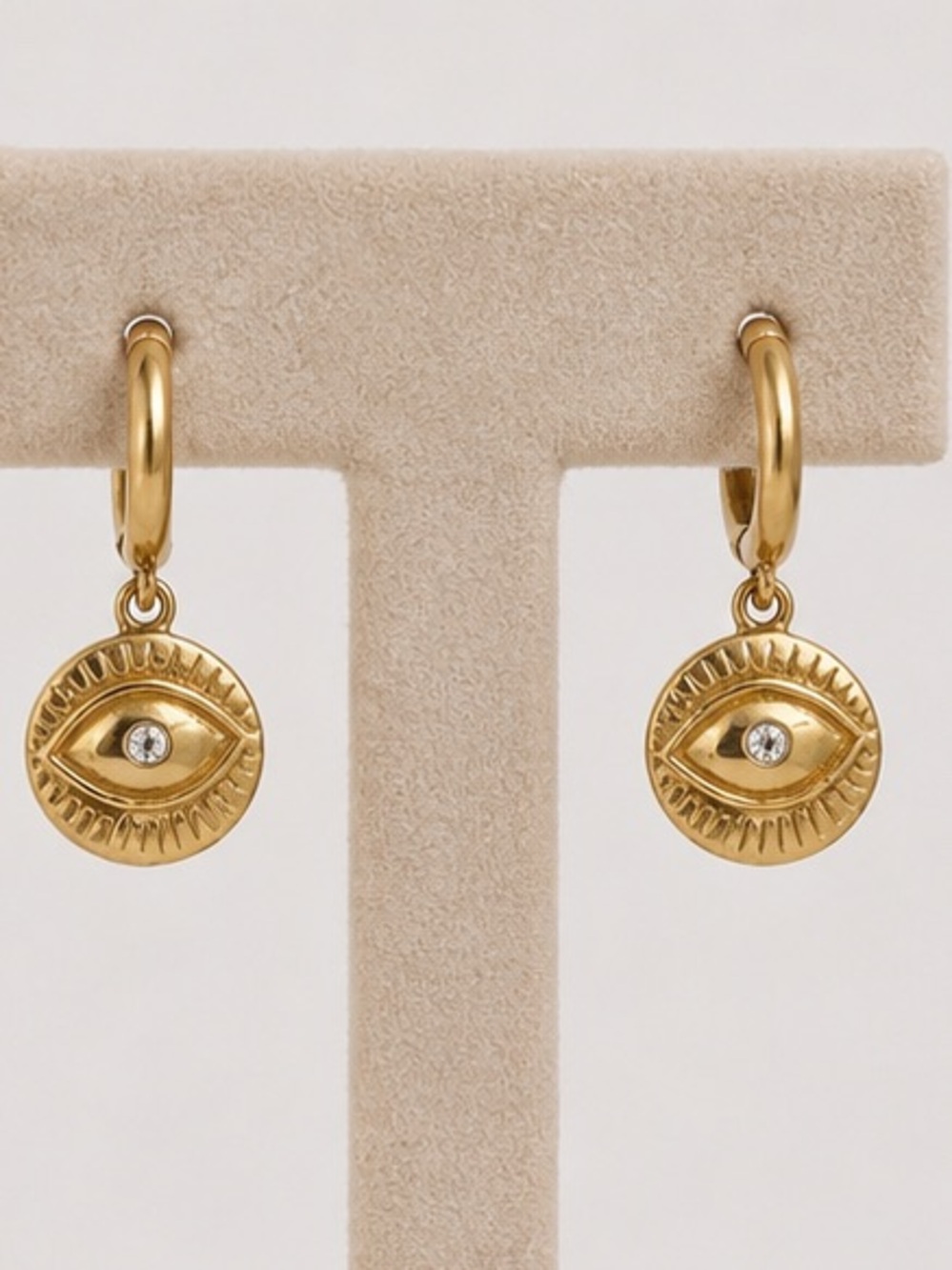 Gold Evil Eye Charm Hoop Earrings Minimalist Boho